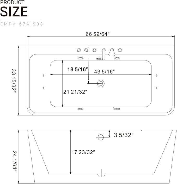 Whirlpool Bathtub 67 in. Acrylic Freestanding Bath Tub Hydromassage Gracefully - Image 10