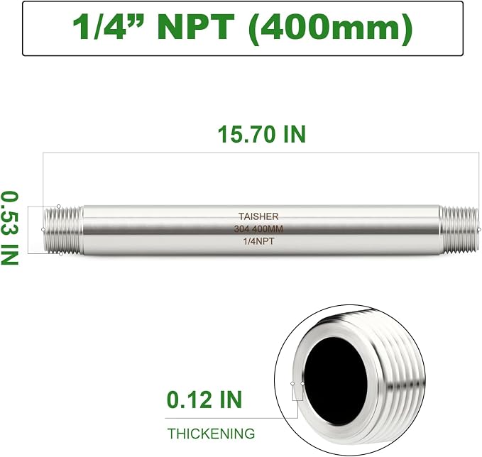 TAISHER 2PCS Stainless Steel Pipe Fittings, 1/4" NPT Male x 1/4" NPT Male - Image 2