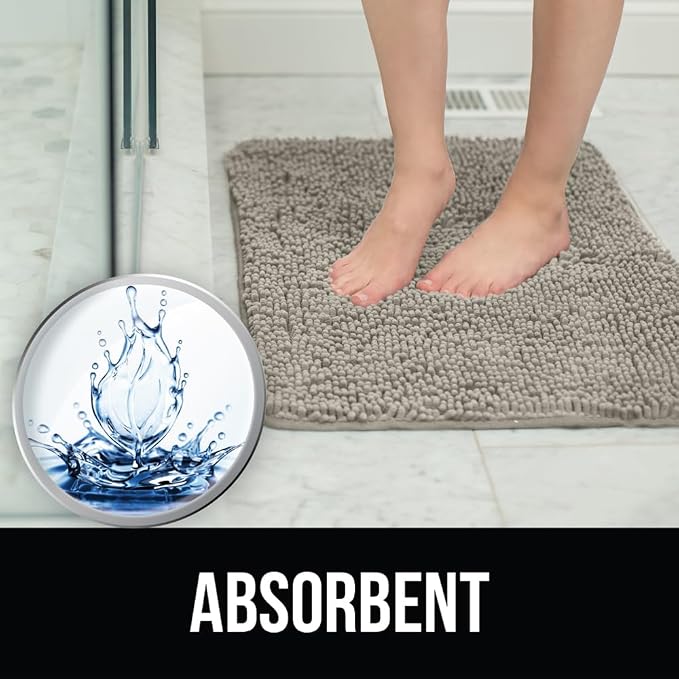 KANGAROO Bathroom Rugs, Chenille Soft Absorbent Bath Rug, Shaggy Shower Mat - Image 6