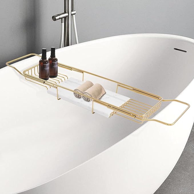 Bathtub Tray Caddy for Luxury Bath, Stainless Steel 26.8-35.4 in Expandable by DYRABREST