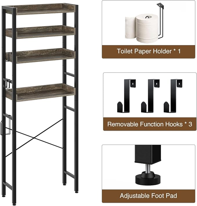 Rolanstar Over The Toilet Storage 4-Tier, Sturdy Bathroom Shelf - Image 8