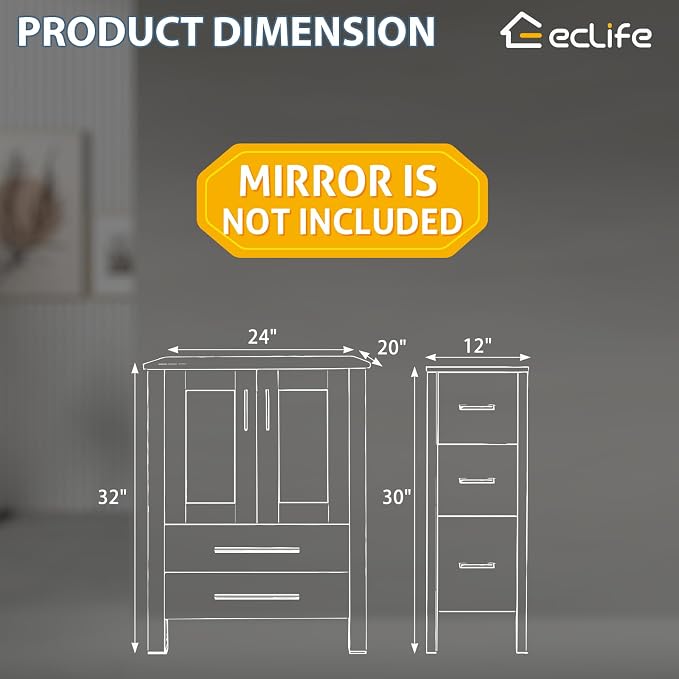 eclife 84" Modern Bathroom Vanity Sink Combo Freestanding Cabinet - Image 2