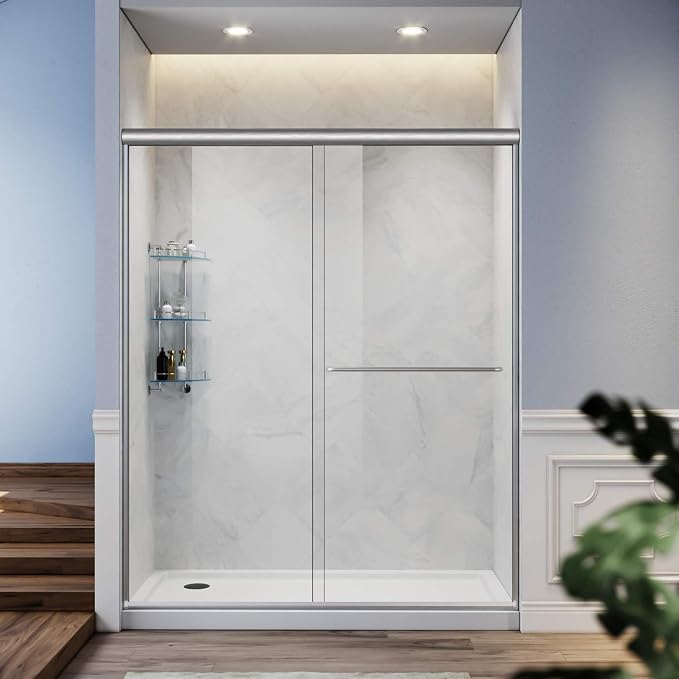 SUNNY SHOWER Bypass Sliding Shower Door Semi-Frameless Shower Enclosure 1/4" - Image 8