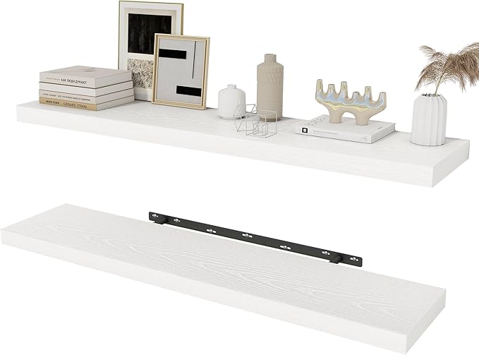 White Floating Shelves Wall Shelf 40 Inch, 8 Inch Deep Floating Shelf by FunMemories