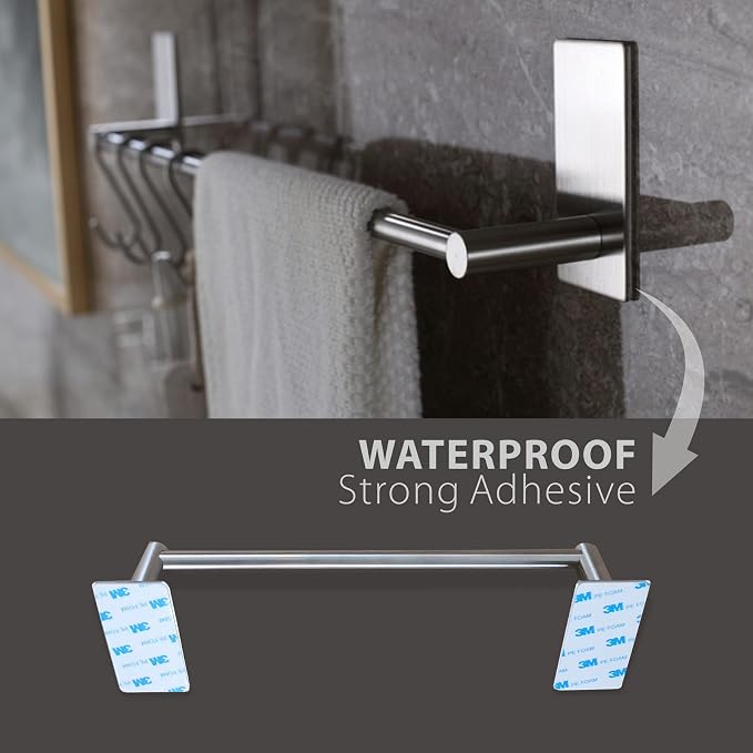 Adhesive Towel Bar 9-inch, Stick On Bath Towel Rack, Hand Towel Holders - Image 4