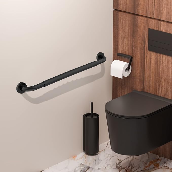 32 Inch Shower Grab Bar w/Anti Slip Rubber Grip, Munzong Black Stainless Steel - Image 4
