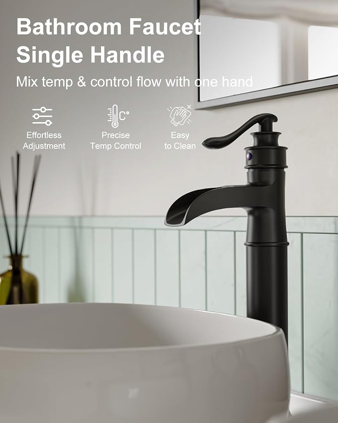 BWE Vessel Sink Faucet Waterfall Matte Black - Image 7