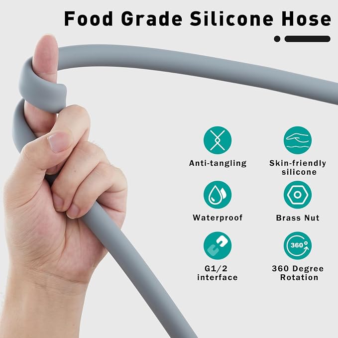 Ultra-Soft Silicone Shower Hose Replacement, 79 Inch Extra Long HandHeld Hose - Image 3