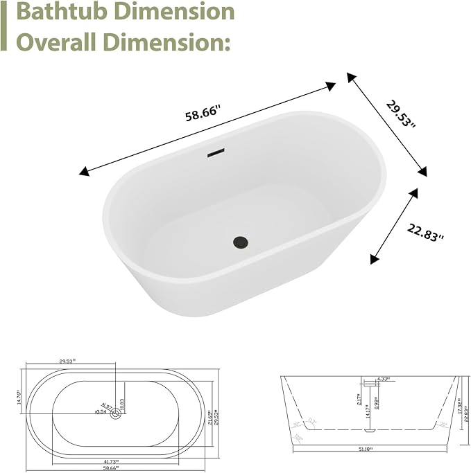 Mocoloo 59 Inch Freestanding Bathtub - Image 7