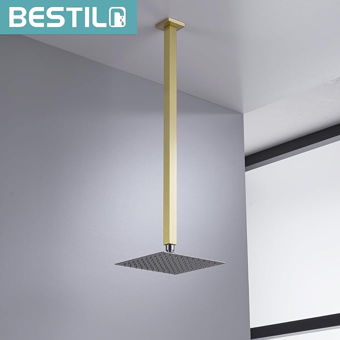 BESTILL 24 Inch Brushed Gold Ceiling Mount Shower Arm and Flange, Square Rain - Image 3