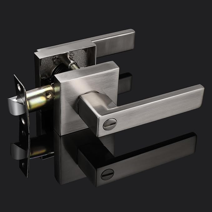 Probrico Interior Brushed Nickel Door Handle, Heavy Duty, Flat Square Privacy - Image 8