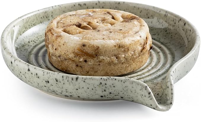Soap Dish with Self-Draining Design, Ceramic Soap Holder with Drain Spout Soap by LAUCHUH