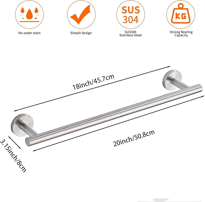 Bath Towel Bar, 18 Inch 304 Stainless Steel Thicken Towel Holder - Image 4