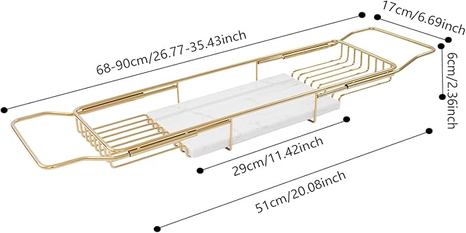 Bathtub Tray Caddy for Luxury Bath, Stainless Steel 26.8-35.4 in Expandable - Image 3