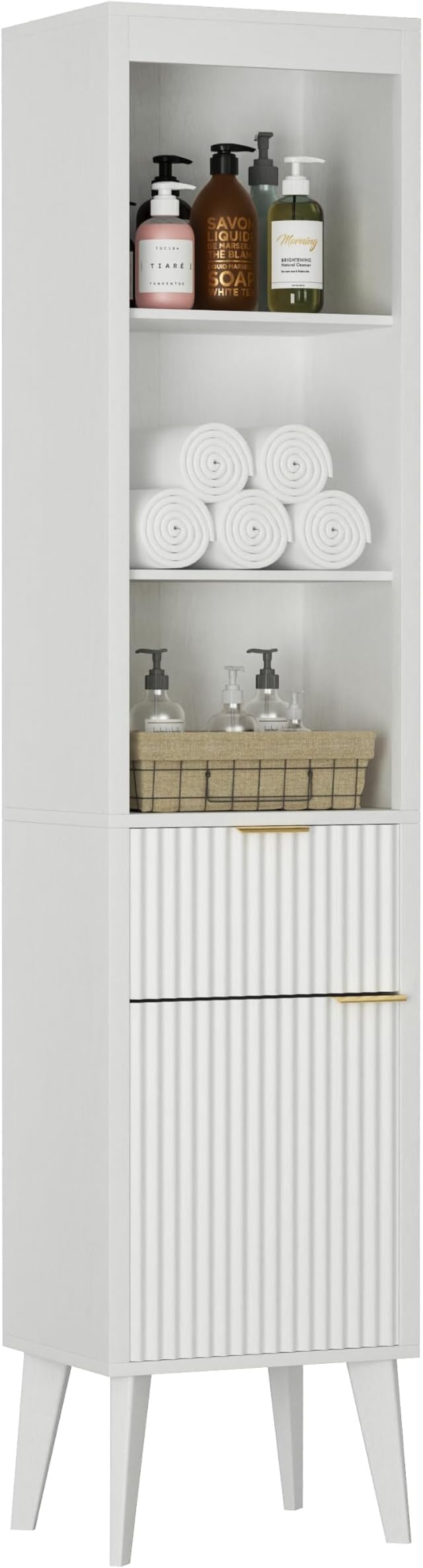 70" H Tall Storage Cabinet, Fluted Freestanding Floor Organizer by Unknown