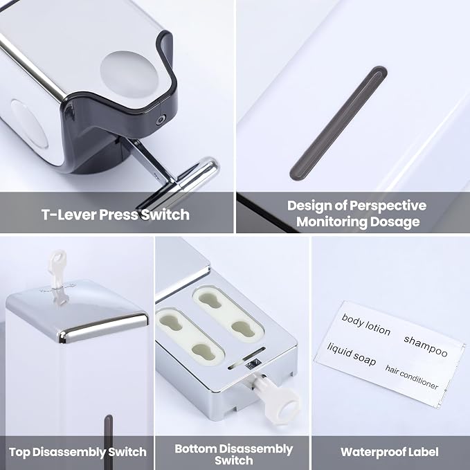3-in-1 Quadrate Dispensers for The Shower, Shower soap Dispenser, Conditioner - Image 6