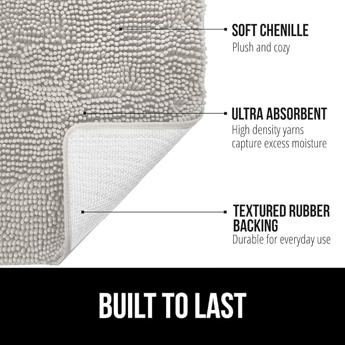 GORILLA GRIP Plush Absorbent Shaggy Chenille Bath Rug Mat - Image 3
