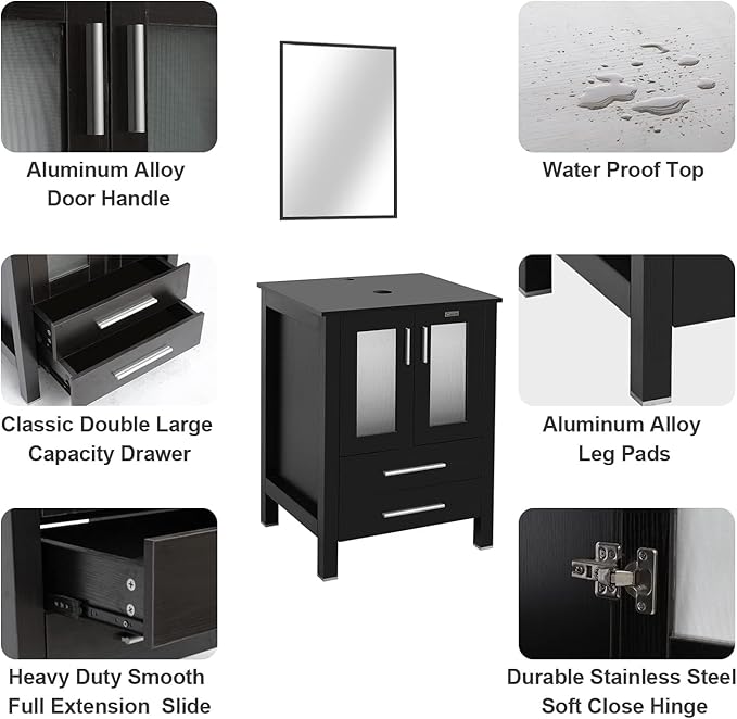 eclife 24" Modern Bathroom Vanity Sink Combo Freestanding Cabinet - Image 4