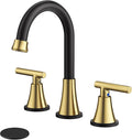 Bathroom Faucets for Sink 3 Hole, Hurran Black& Gold Bathroom Sink Faucet by Hurran