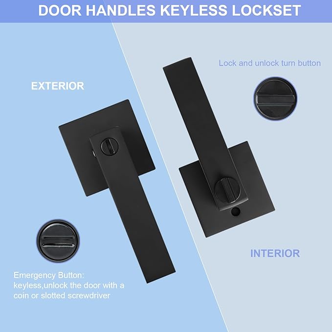 Privacy Interior Door Lever, Heavy Duty Matte Black Door Handles Square Door - Image 5