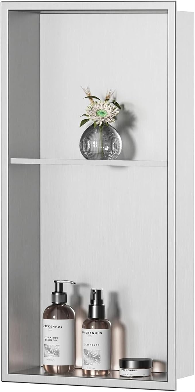 Neodrain No Tile Shower Niche, Brushed Stainless Steel Bathroom Shelf 24" X 12" - Image 8
