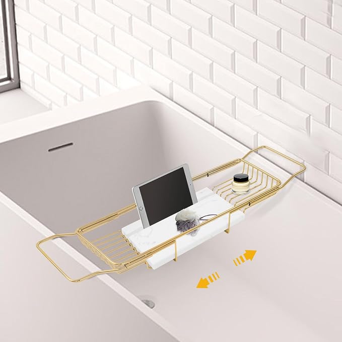 Bathtub Tray Caddy for Luxury Bath, Stainless Steel 26.8-35.4 in Expandable - Image 2