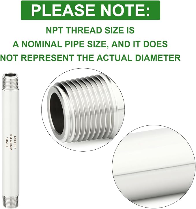 TAISHER 2PCS Stainless Steel Pipe Fittings, 1/4" NPT Male x 1/4" NPT Male - Image 4