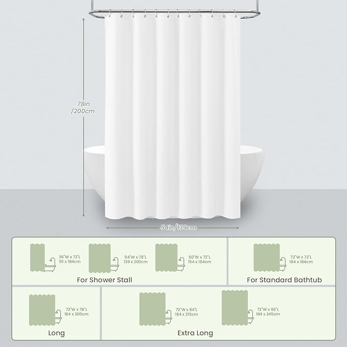 Inhousolu Fabric Shower Curtain Waffle Weave, 230 GSM Heavy Duty, Weighted Hem - Image 6