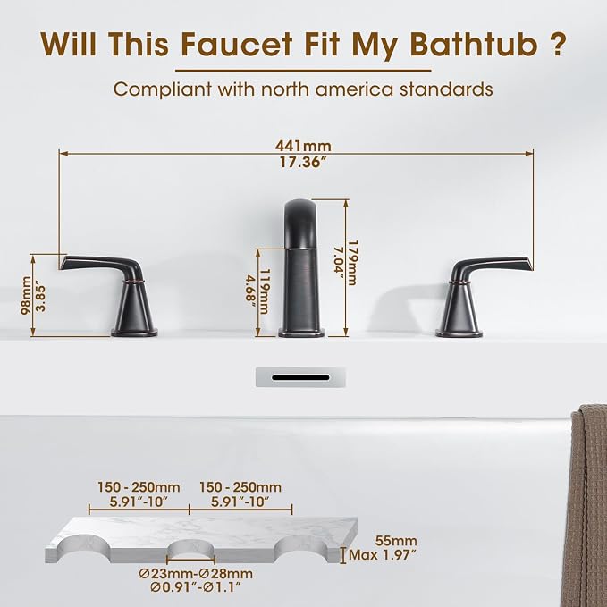 Roman Bathtub Faucet, High Flow Oil Rubbed Bronze Bath Tub Faucet 3 Hole - Image 6