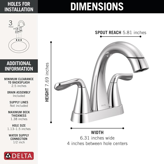 Delta Arvo Pull-Down Centerset, Chrome Bathroom Sink Faucet - Image 5