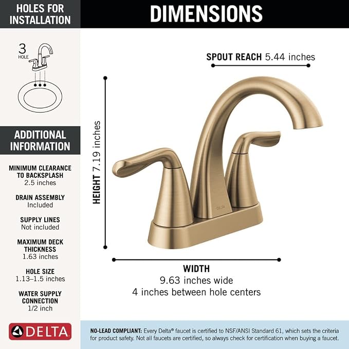 Delta Arvo Centerset Bathroom Faucet, Champagne Bronze 2-Handle Bathroom Faucet - Image 5