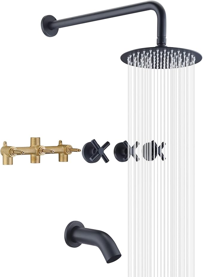 3 Handle Tub Shower Faucet, Matte Black Bathtub Faucet Set by SUMERAINFAUCETS