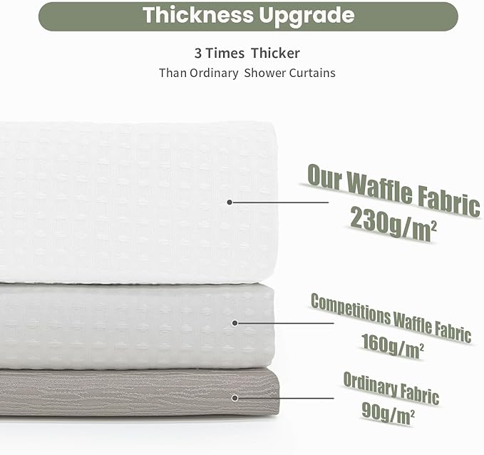 Inhousolu Fabric Shower Curtain Waffle Weave, 230 GSM Heavy Duty, Weighted Hem - Image 4