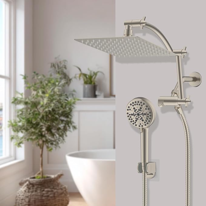 Hibbent All Metal Shower Head, 10 Sprays, Showerhead Holder, Brushed Nickel - Image 9