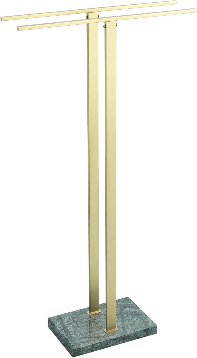 KES Standing Towel Rack with Green Natural Marble Base, Fits Large Bath Towel - Image 9