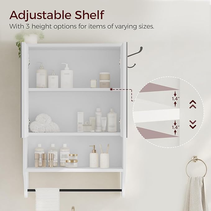 Bathroom Wall Cabinet with Mirror, Medicine Cabinet with 2 Door and Adjustable - Image 6