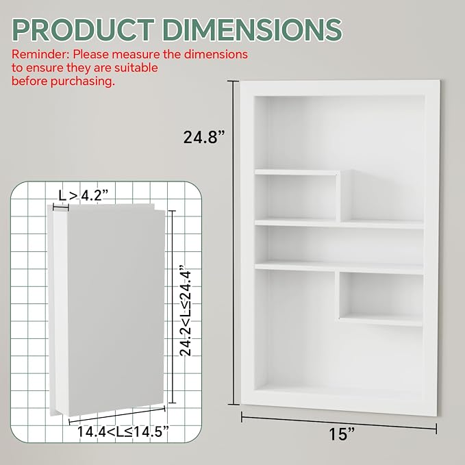 Stainless Steel Recessed Medicine Cabinet 14 * 24, Rust-proof Metal Wall Niche - Image 2