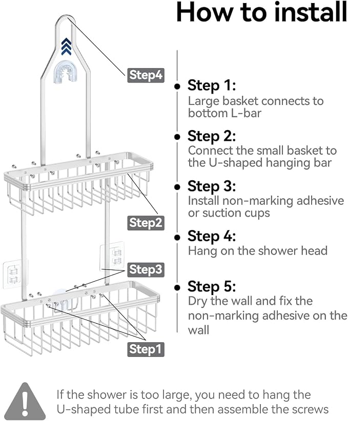 YASONIC Shower Caddy Hanging, Never Rust Shower Organizer Hanging, Aluminum - Image 8