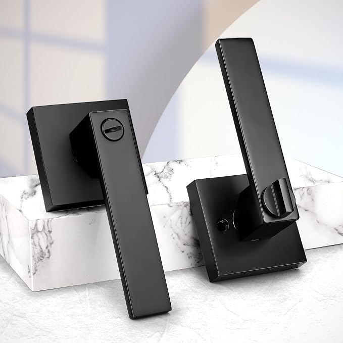 Probrico Interior Black Door Handle, Heavy Duty, Flat Square Privacy Door - Image 2