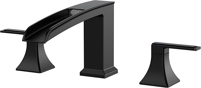 FORIOUS Waterfall Black Bathtub Faucet Set 3 Hole, 2 Handle Deck Mount Roman by FORIOUS
