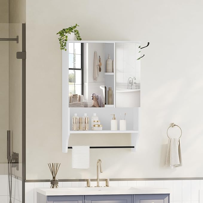 Bathroom Wall Cabinet with Mirror, Medicine Cabinet with 2 Door and Adjustable - Image 2