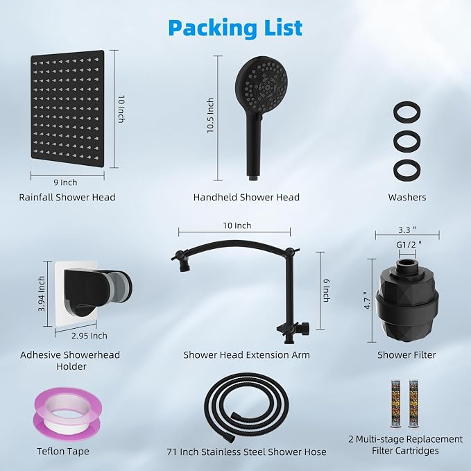Hibbent All Metal 10'' Dual Filtered Rainfall Shower Head Combo, High Pressure - Image 8