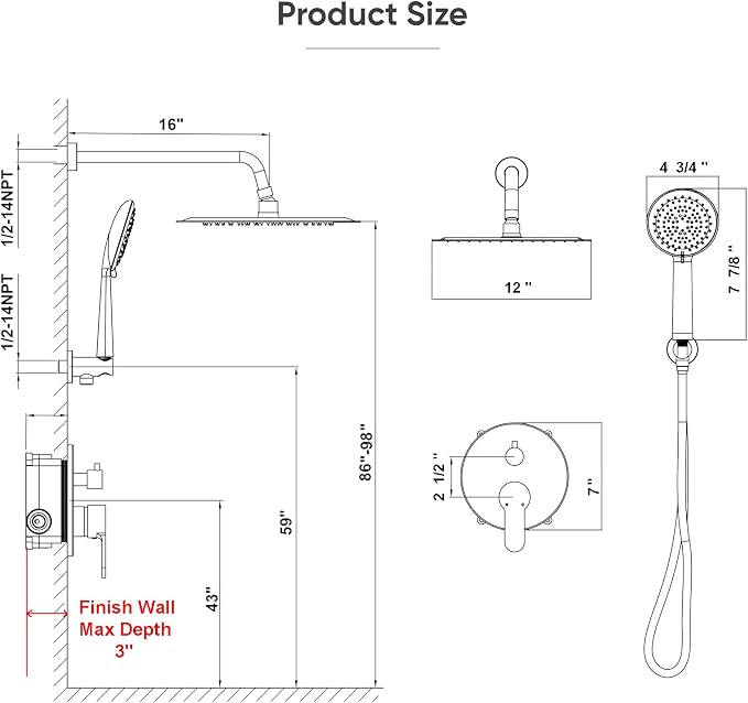 Gabrylly Black Shower System, Pressure Balance Shower Faucet Set, High Pressure - Image 7