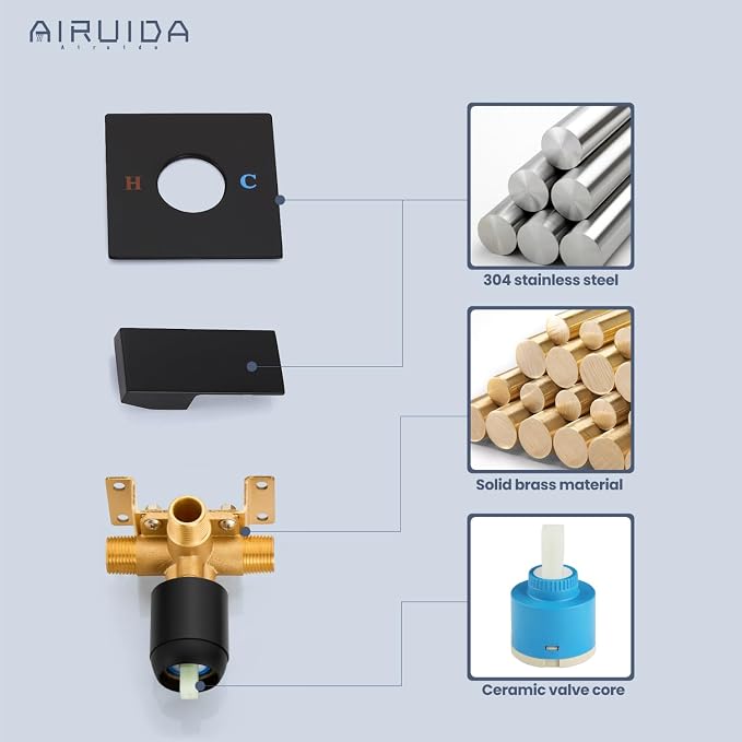 Airuida Square Single-Function Brass Faucet Shower Rough-in Valve Male Thread - Image 8