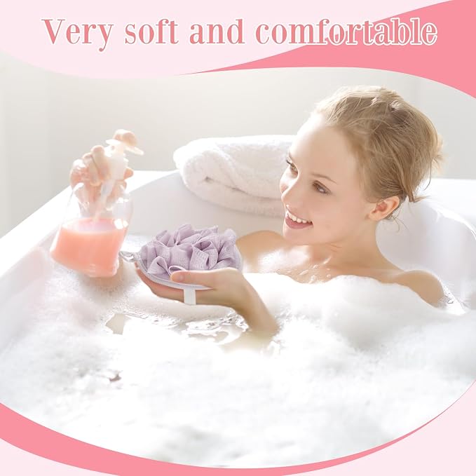 Boao 3 Pcs Bath Shower Pouf Sponge Mesh Pouf Shower Ball Exfoliating Body - Image 4