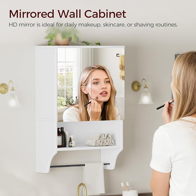Bathroom Wall Cabinet with Mirror, Medicine Cabinet with 2 Door and Adjustable - Image 4