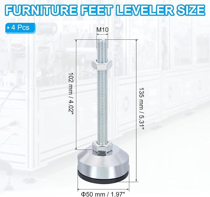 PATIKIL Furniture Leveling Feet 2" Dia Base M10 Thread - Image 2
