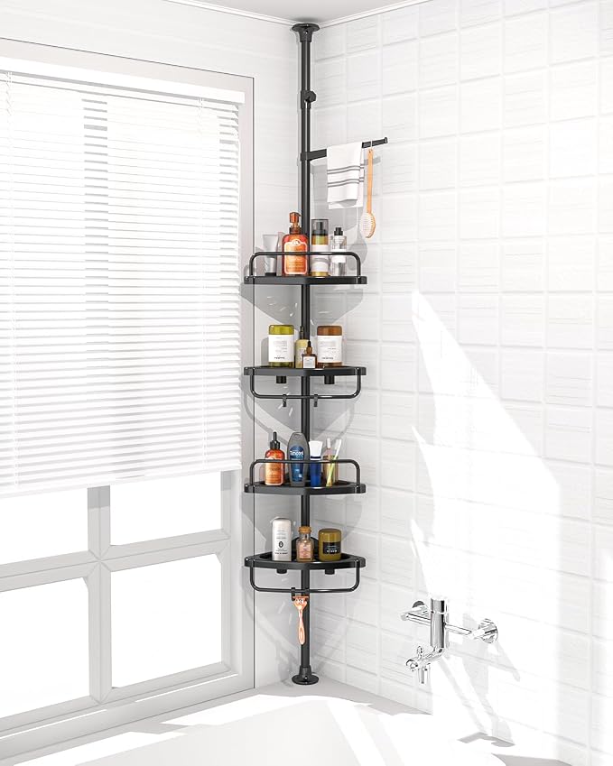 ADOVEL 4 Layer Corner Shower Caddy, Stainless Steel ​Constant Tension Pole by ADOVEL