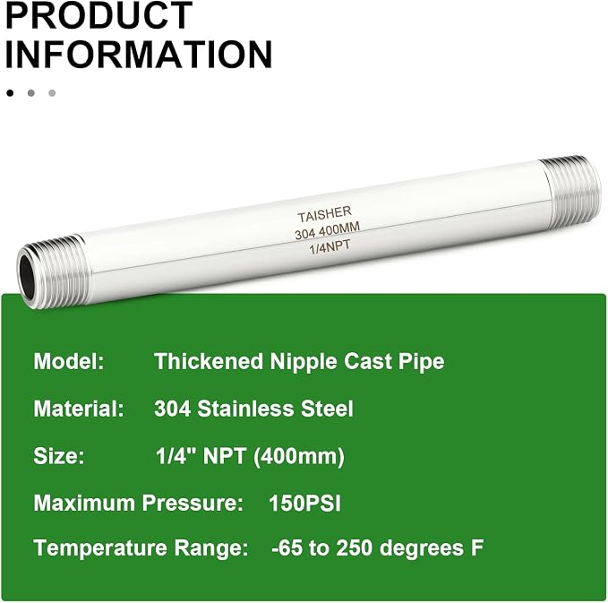 TAISHER 2PCS Stainless Steel Pipe Fittings, 1/4" NPT Male x 1/4" NPT Male - Image 5
