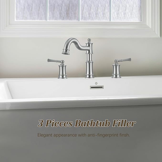 Roman Tub Faucet Classic Widespread Deck Mount Bathtub Faucet 3 Holes Brass - Image 7